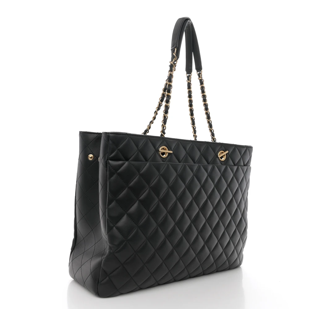 Back view of the black quilted calfskin Large Classic Shopping Tote