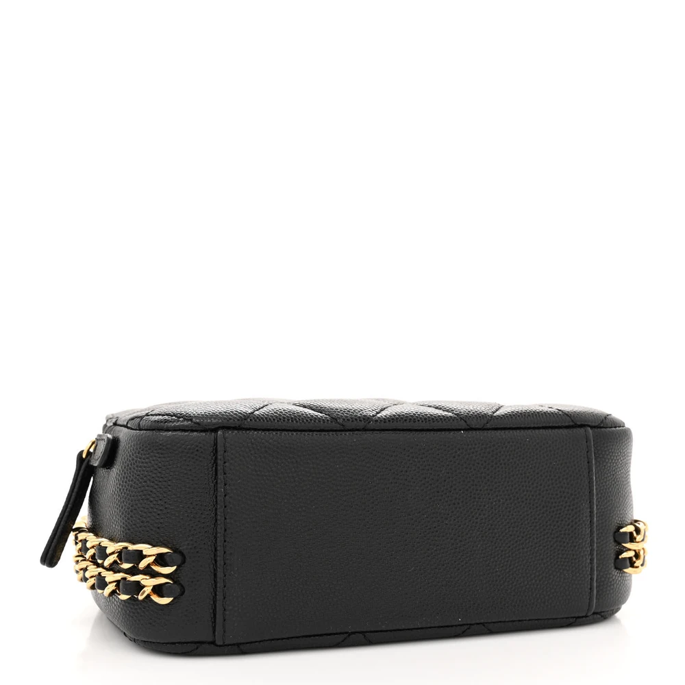 Bottom view of the black caviar leather Mini Camera Case showing the structured leather base