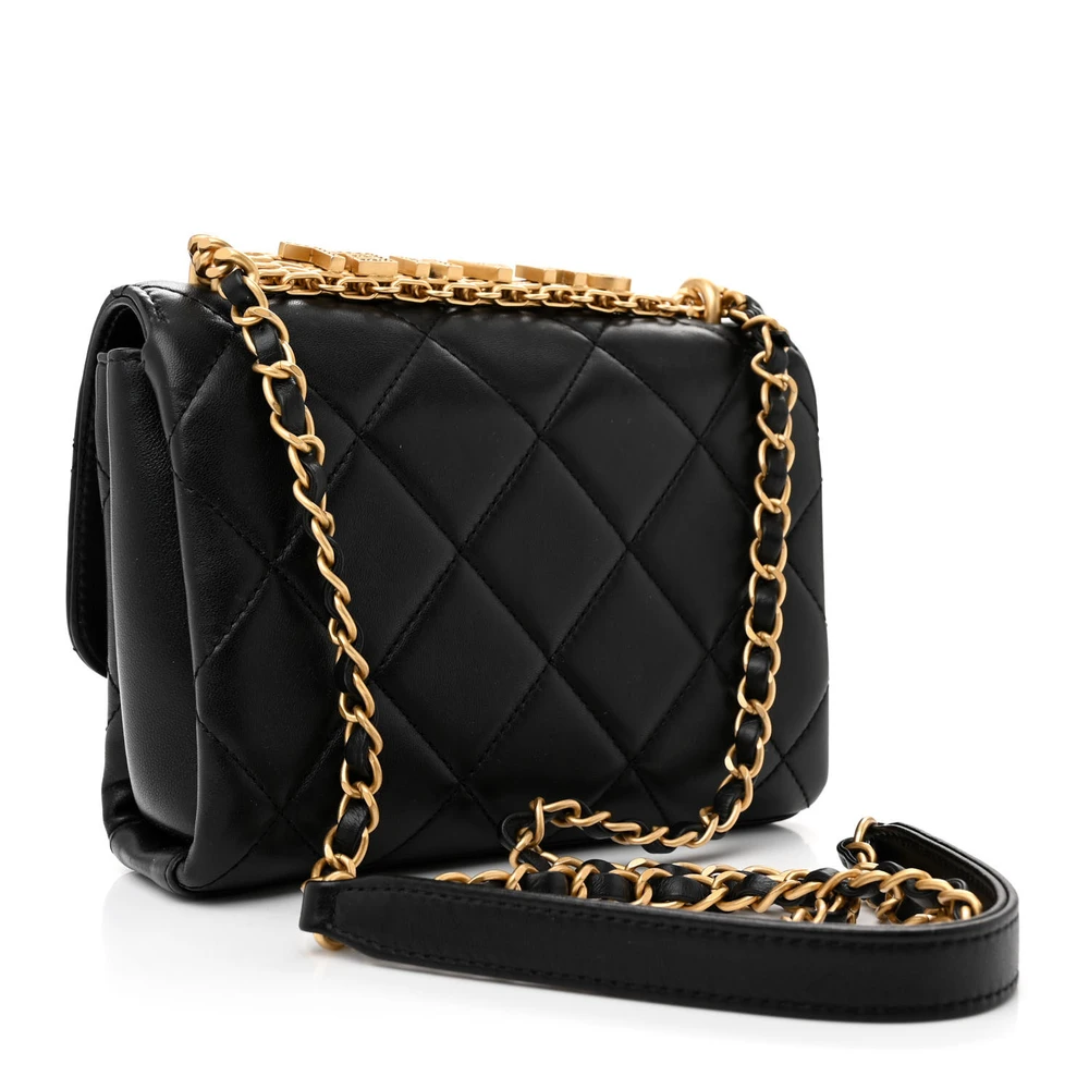 Back view of the black lambskin CC Crystal Logo Chain Flap