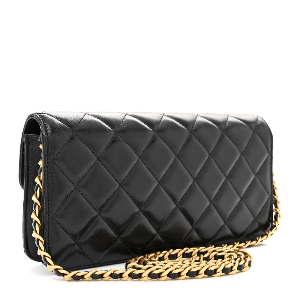 Back view of the black lambskin Flap Clutch Bag