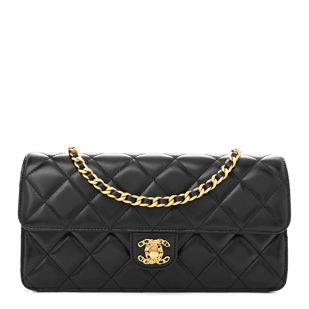 Front view of the black lambskin Flap Clutch Bag with CC turn-lock closure