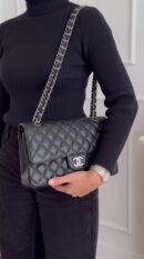 Chn@el Medium Double Flap Bag Black Caviar Leather – Super Clone