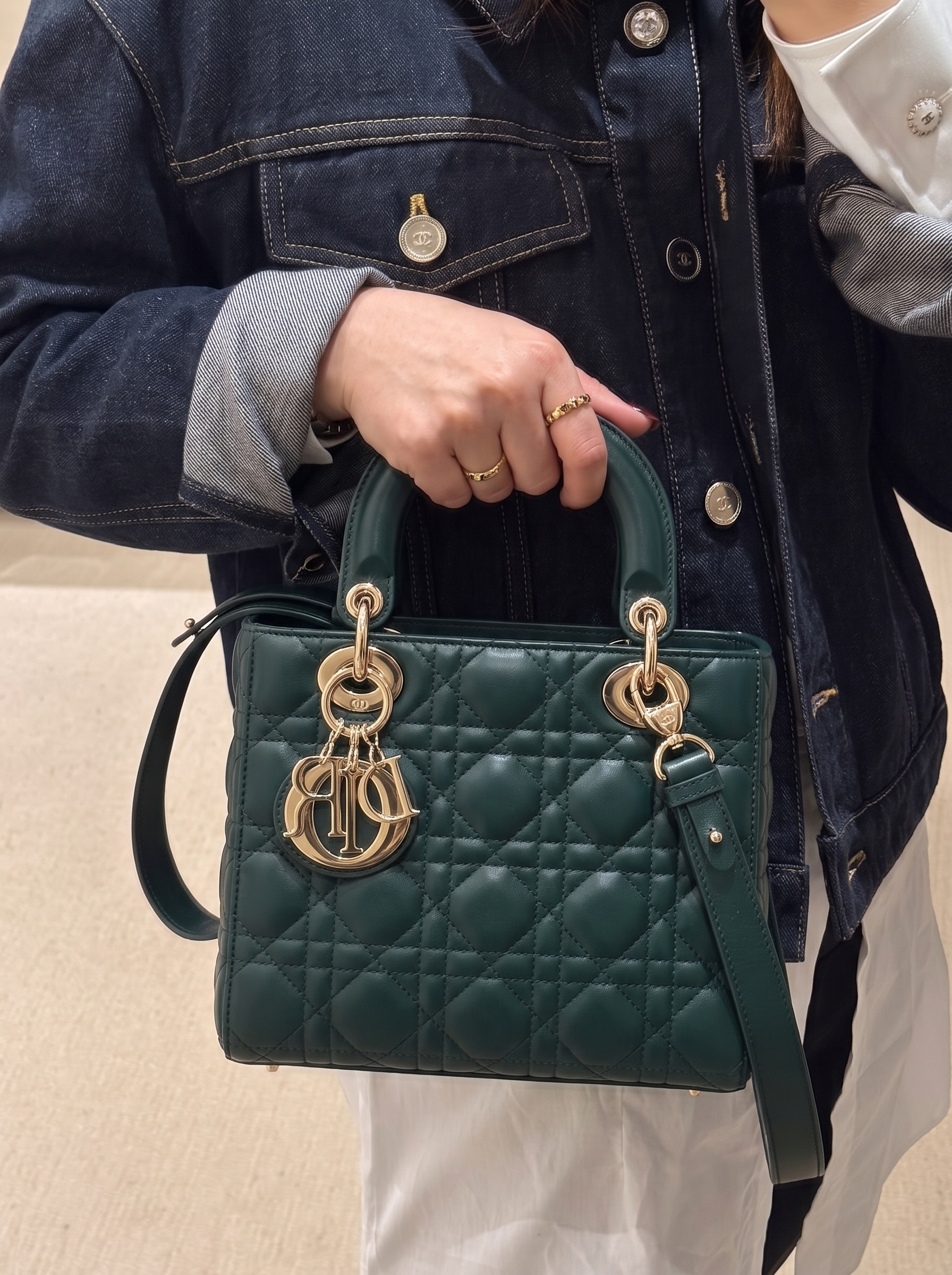 d!0r mini lady handbag in drakgreen leather