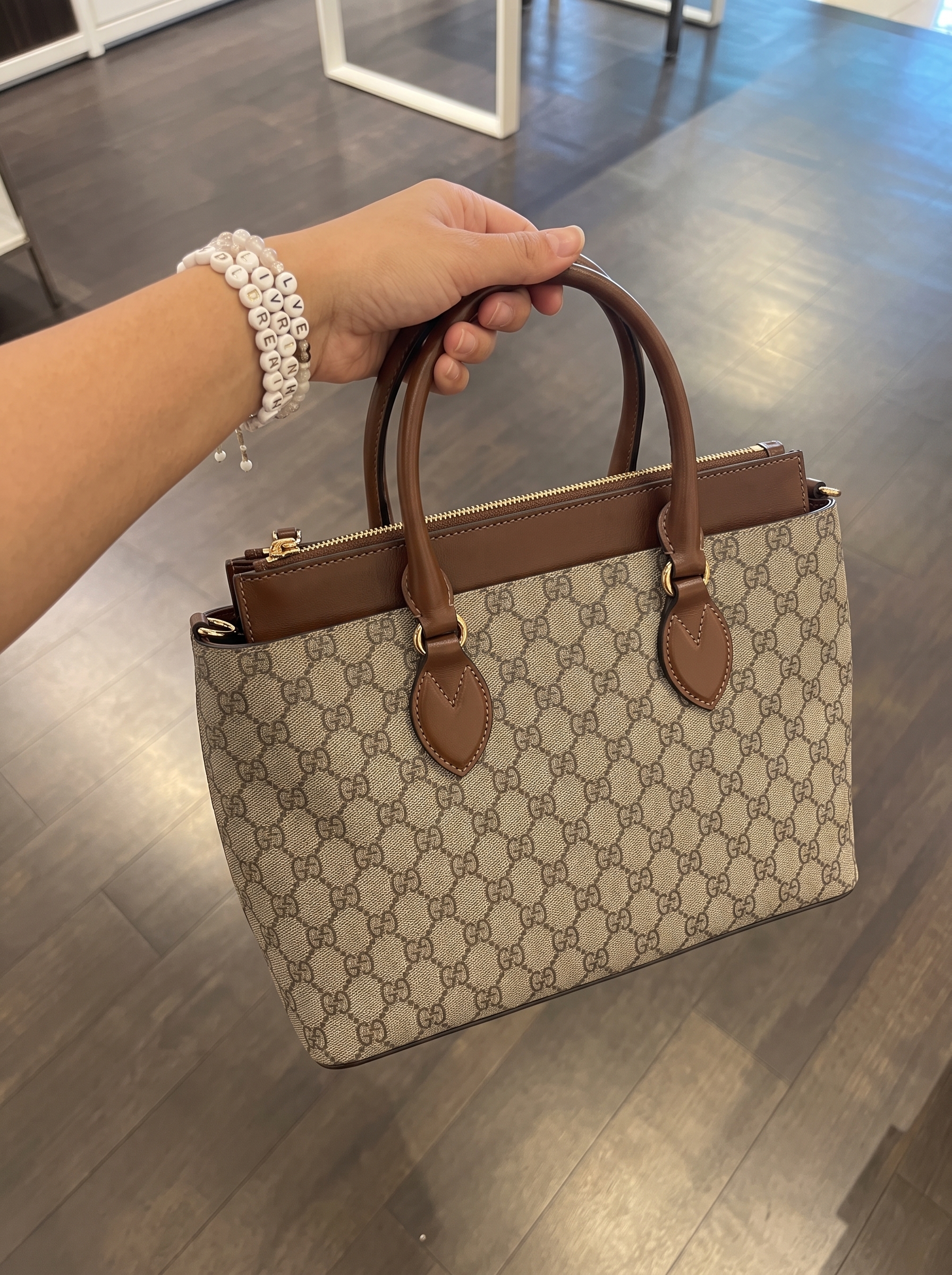 Gucc! GG Supreme Monogram Medium Zip in Beige Tuscany – Mirror Quality Tote Bag