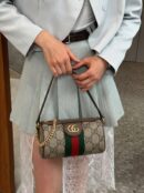 Gucc! Beige Barrel Purse in Begi Canavs  – SuperClone GG Coin Purse with Gold Hardware