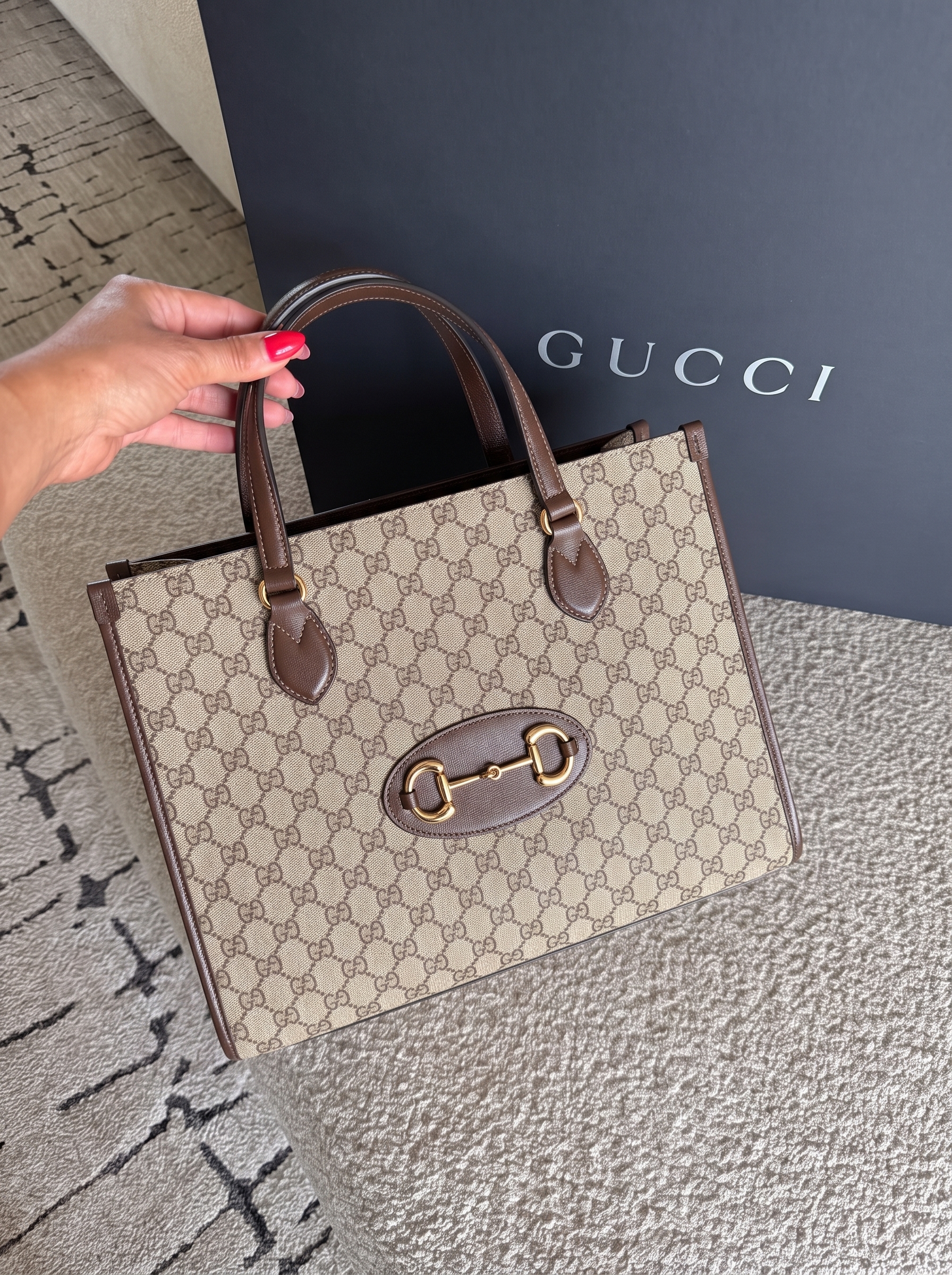 GG Monogram Horsebit 1955 in Beige Brown Sugar Canvas – SuperClone Tote Bag