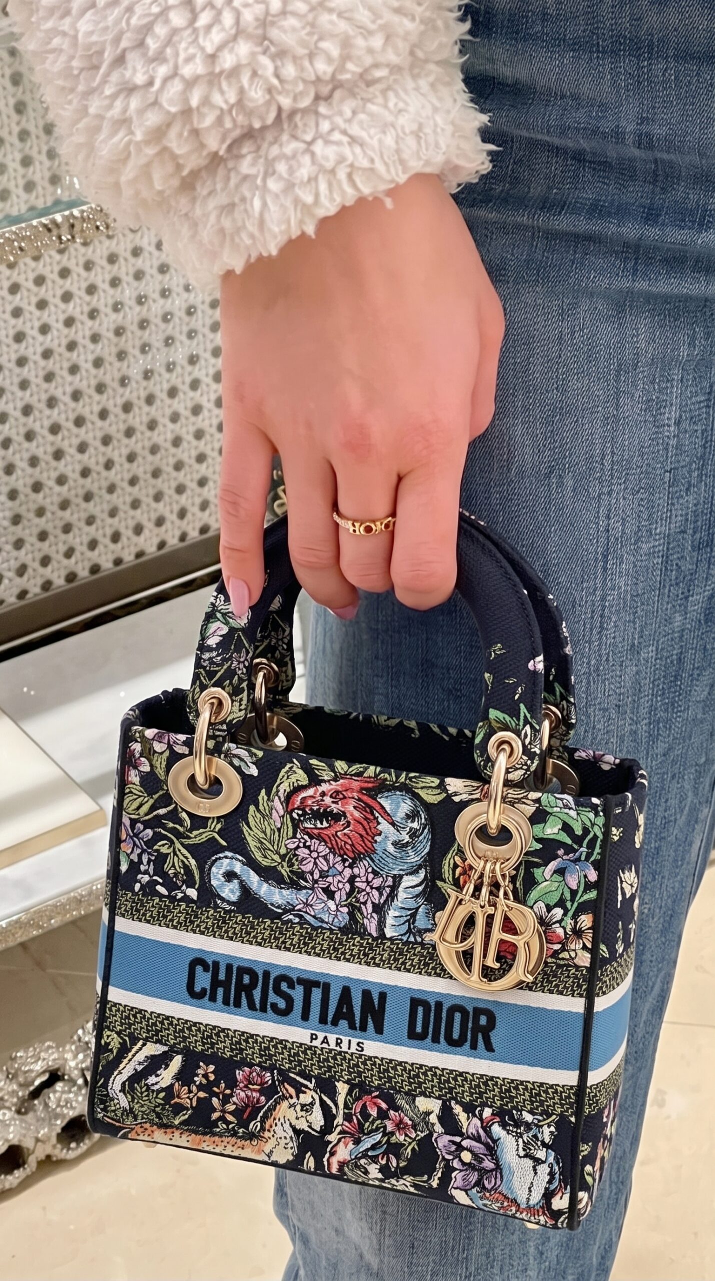 D!0r Medium Lady D-Lite Bag Blue D-Constellation Embroidery – Mirror Quality