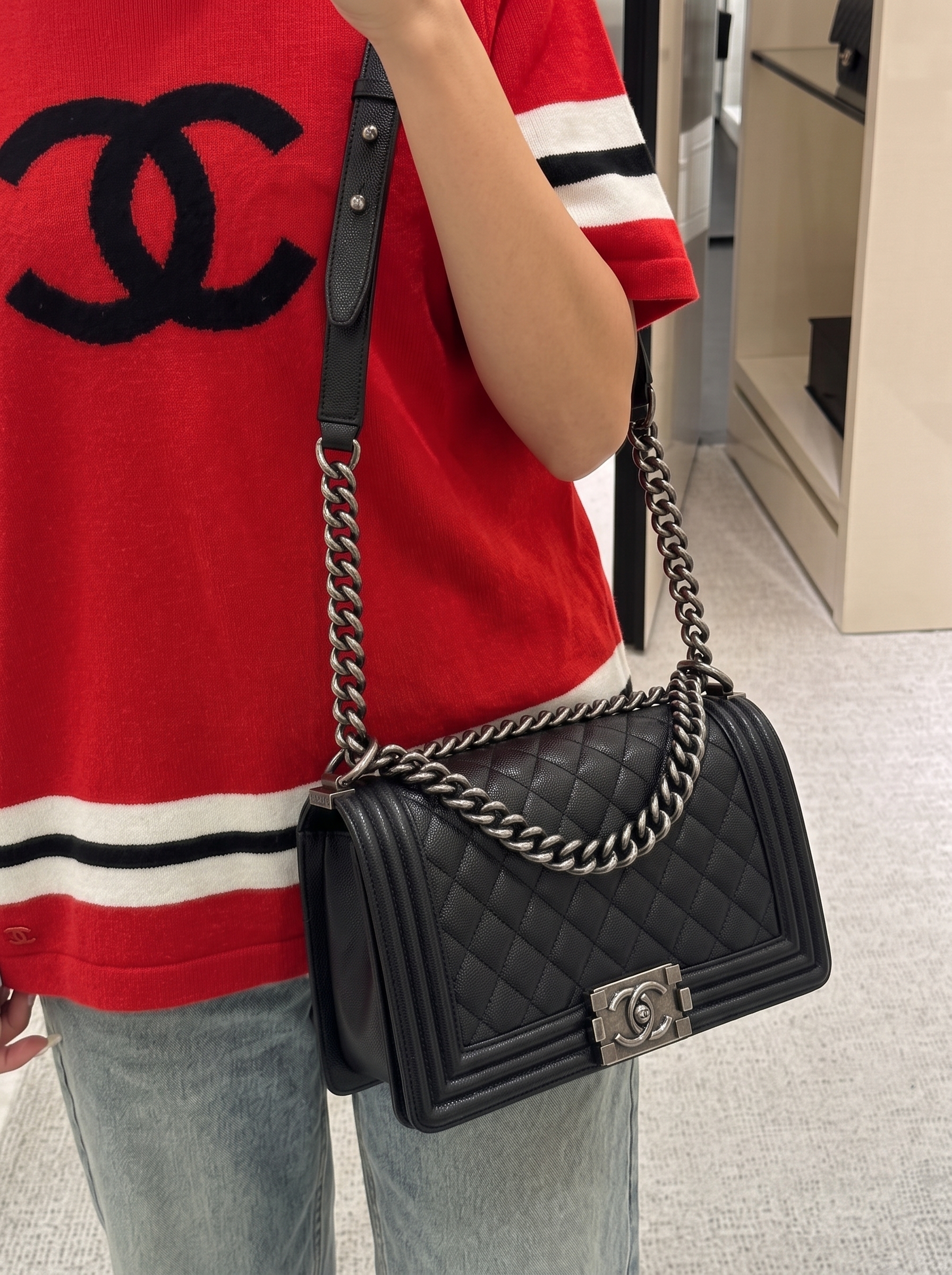 Medium Boy Flap Black Caviar Leather – Super Clone Crossbody  Bag