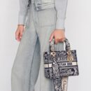 D!0r Medium Lady D-Lite Bag Blue Toile de Jouy Canvas – 1:1 Replica Handbag