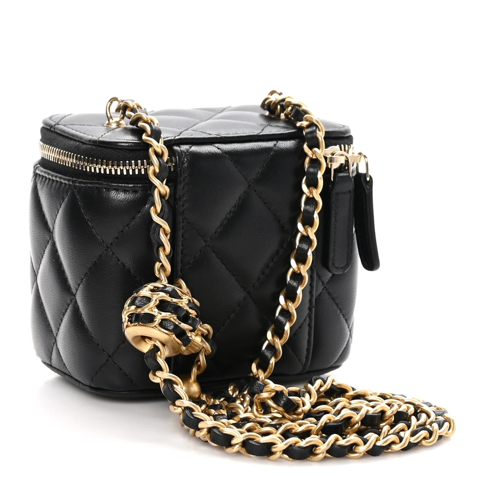 Back view of the black lambskin Pearl Crush Vanity Case