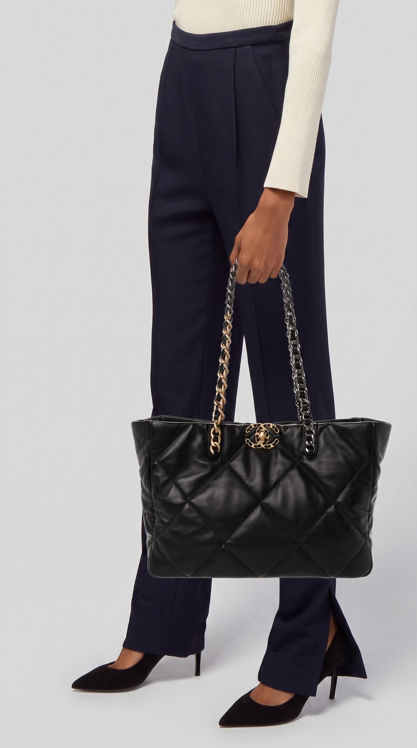 Ch@nel 19 East West Shopping Bag Black Lambskin – Mirror Quality Tote Bag