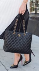 Ch@nel Large Classic Shopping Tote Black Quilted Calfskin-High-End ShoulderBag